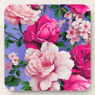 Big Retro Pink Rose Flower Coaster