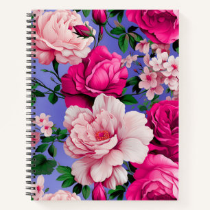 Big Retro Pink Rose Flower Notebook
