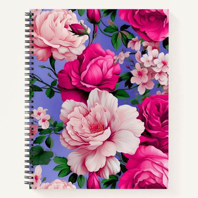 Big Retro Pink Rose Flower Notebook (Front)