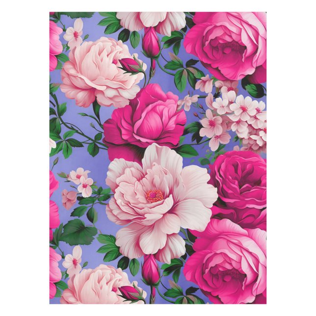 Big Retro Pink Rose Flower Tablecloth (Front)