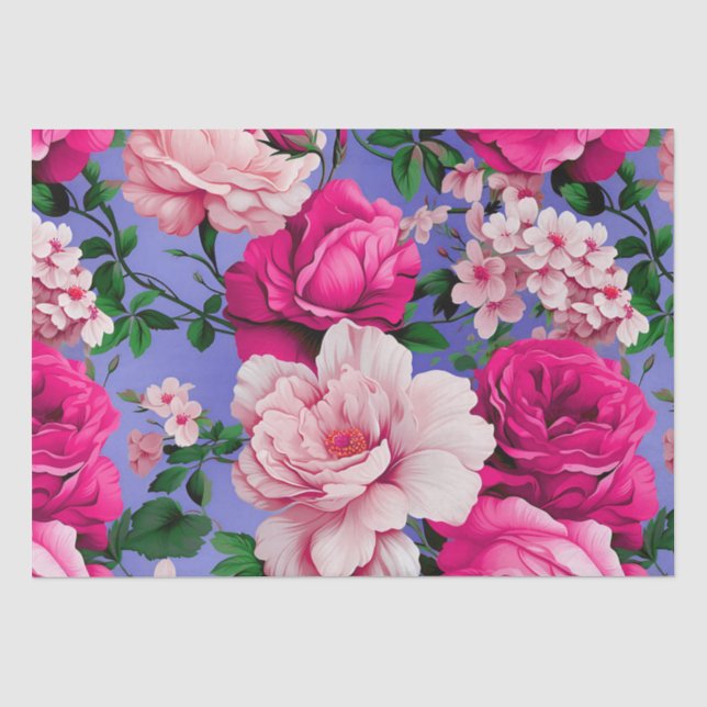 Big Retro Pink Rose Flower Tissue Paper (Front)