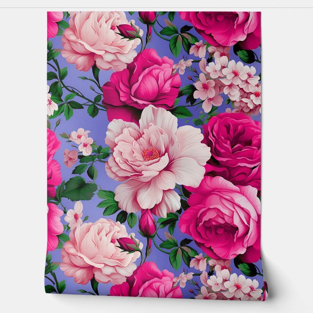 Big Retro Pink Rose Flower Wallpaper (Unrolling)