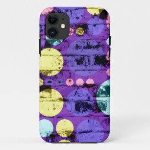 Big Retro Polka Dots Yellow Purple Grunge Case-Mate iPhone Case