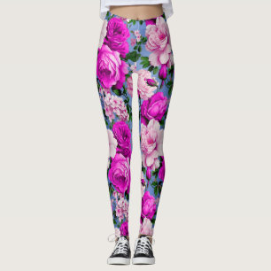 Big Retro Purple Rose Flower Leggings