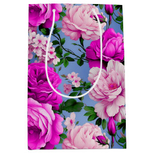 Big Retro Purple Rose Flower Medium Gift Bag
