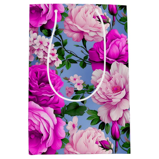 Big Retro Purple Rose Flower Medium Gift Bag (Front)