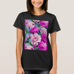 Big Retro Purple Rose Flower T-Shirt