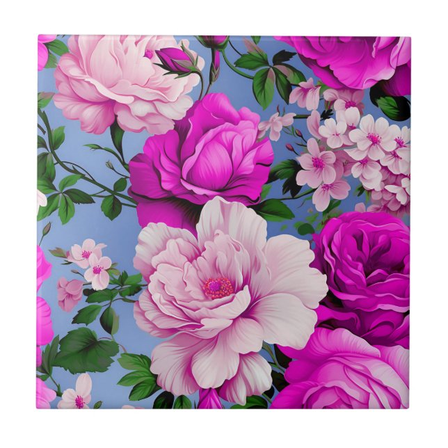Big Retro Purple Rose Flower Tile (Front)