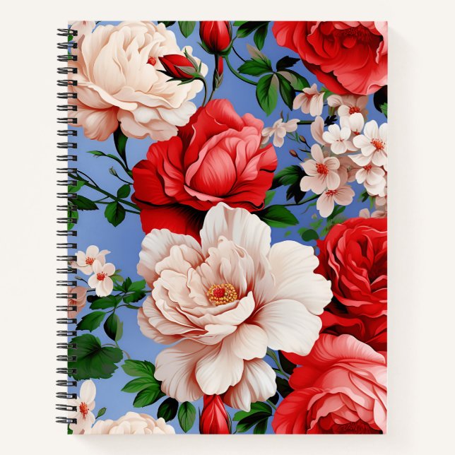 Big Retro Red Rose Flower Notebook (Front)