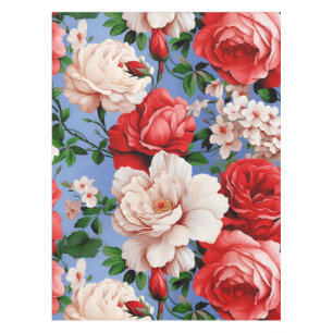Big Retro Red Rose Flower Tablecloth
