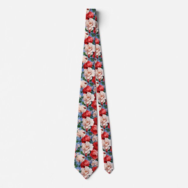 Big Retro Red Rose Flower Tie (Front)