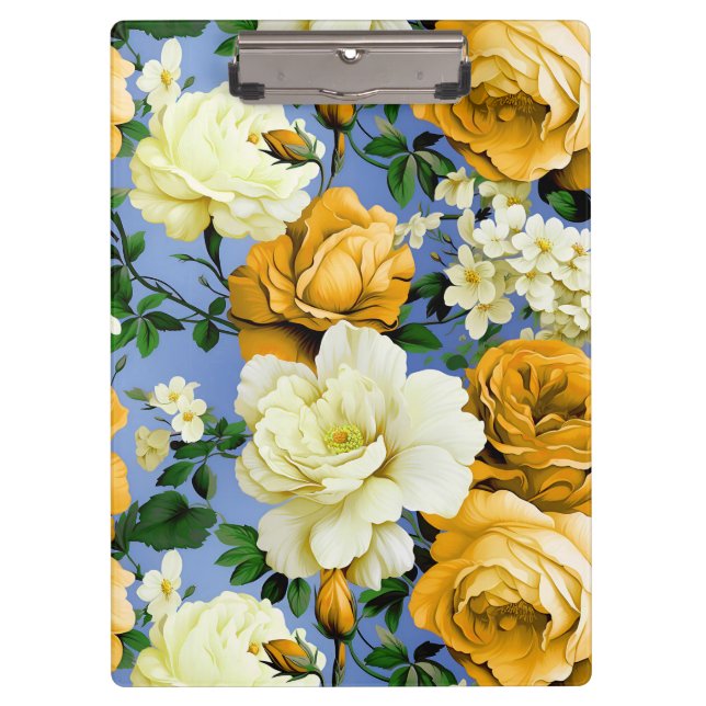 Big Retro Yellow Rose Flower Clipboard (Front)