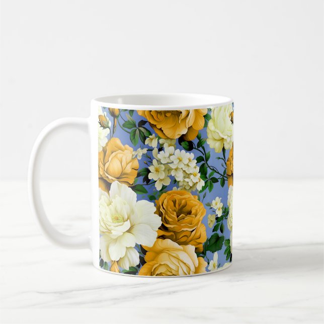 Big Retro Yellow Rose Flower Coffee Mug (Left)