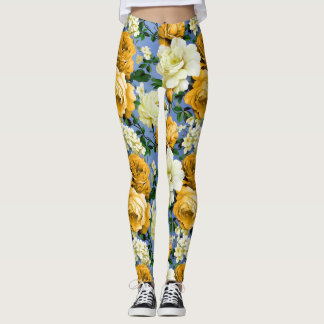Big Retro Yellow Rose Flower Leggings