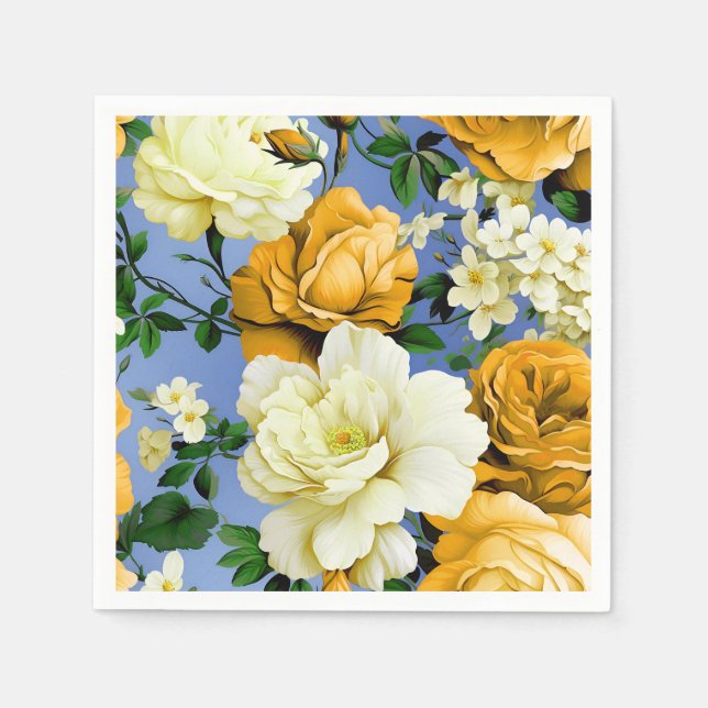 Big Retro Yellow Rose Flower Napkin (Front)