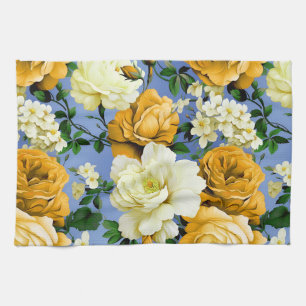Big Retro Yellow Rose Flower Tea Towel