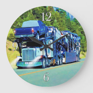 Big Rig Car Transporter for Truckers Large Clock