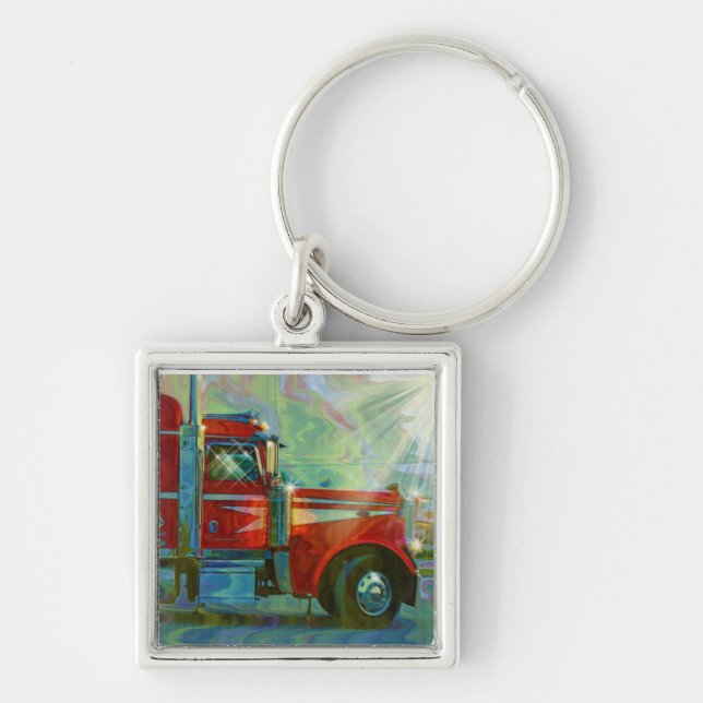 BIG RIG RED FREIGHT TRUCK Art Key Ring (Front)