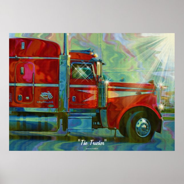 Big Rig Red FreightlinerTruck Driver's  Art Poster (Front)