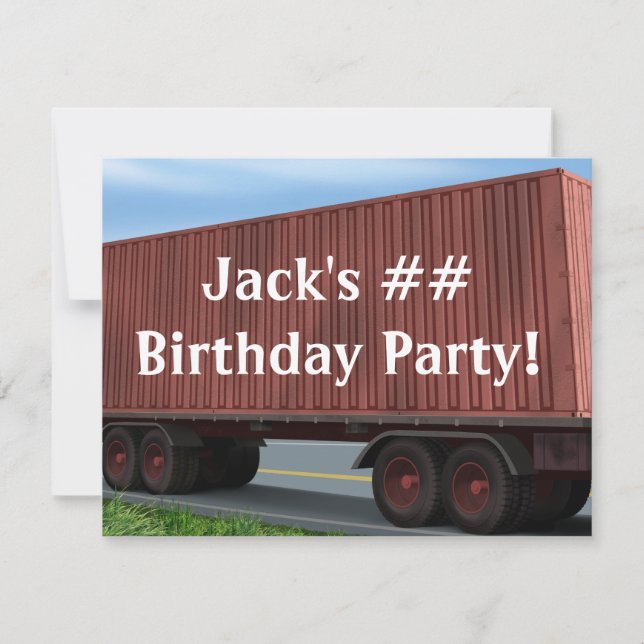 Big Rig Semi Truck Birthday Party Invitations (Front)