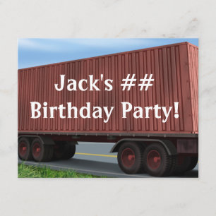 Big Rig Semi Truck Birthday Party Invitations