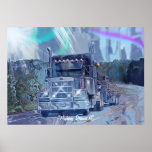 Big Rig Truck Highway Driving Transport Art Poster
