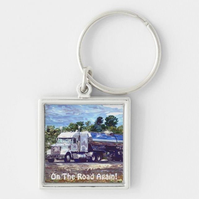 Big Rig White Cargo Truck for Lorry-drivers & Kids Key Ring (Front)