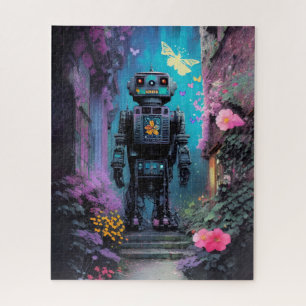 Big Robot in a Mystical Purple Floral Night Jigsaw Puzzle