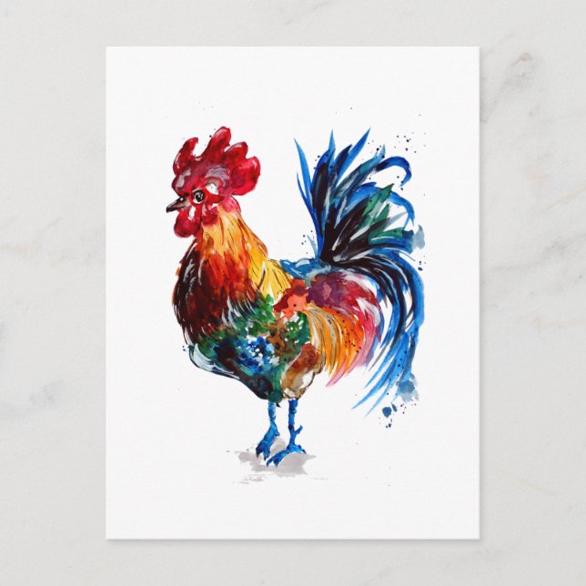 Big Rooster Watercolor Postcard (Front)