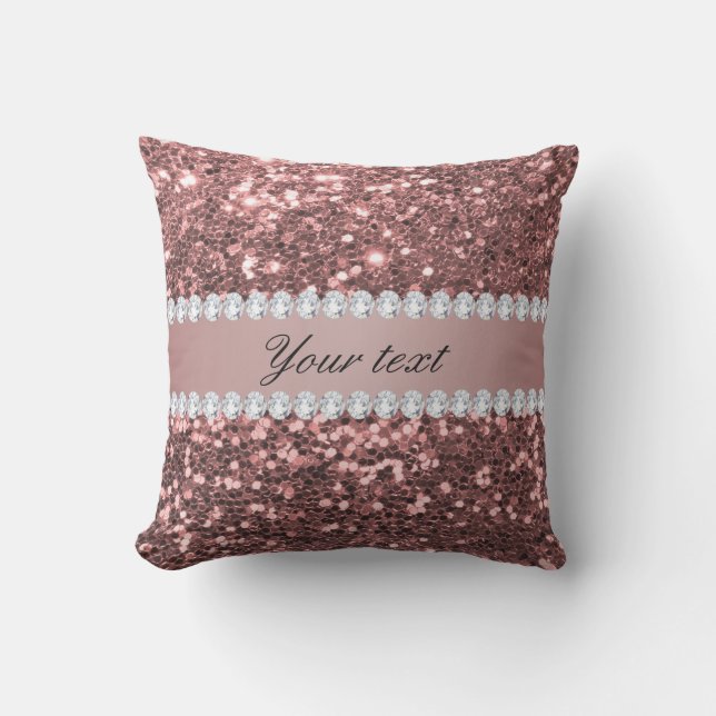 Big Rose Gold Faux Glitter and Diamonds Cushion (Front)