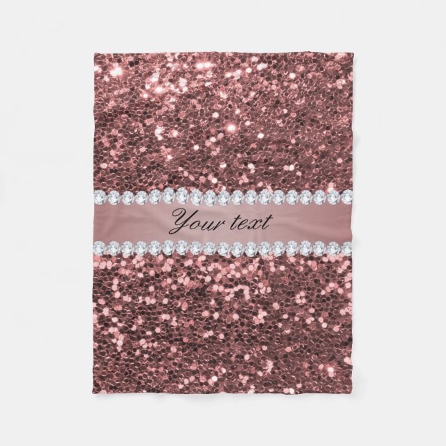 Big Rose Gold Faux Glitter and Diamonds Fleece Blanket (Front)