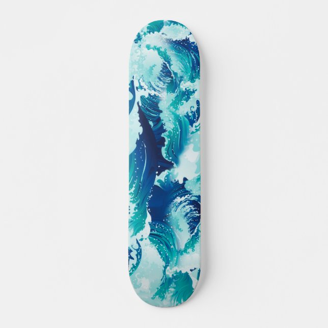 Big rushing sea or ocean waves design skateboard (Front)