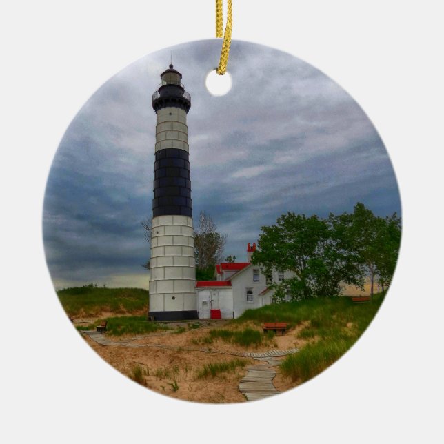 Big Sable Lighthouse Ceramic Tree Decoration (Front)