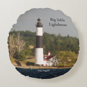 Big Sable Lighthouse round pillow