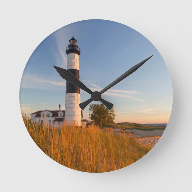 Big Sable Point Lighthouse On Lake Michigan 3 Round Clock (Front)