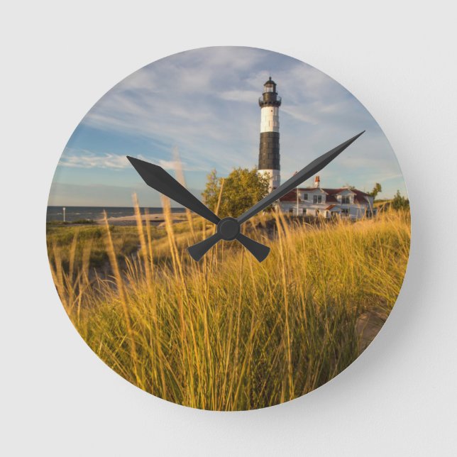 Big Sable Point Lighthouse On Lake Michigan Round Clock (Front)