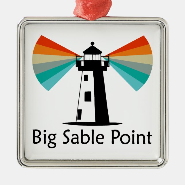 Big Sable Point Lighthouse Rainbow Metal Tree Decoration (Front)