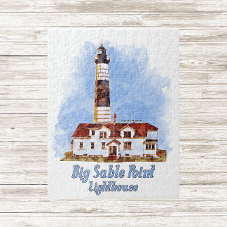 Big Sable Point Lighthouse Watercolor - Michigan Jigsaw Puzzle