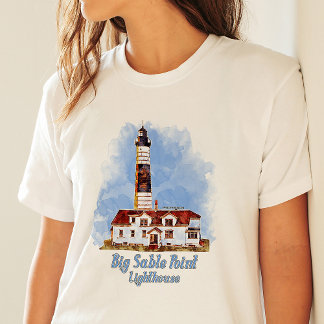 Big Sable Point Lighthouse Watercolor - Michigan T-Shirt