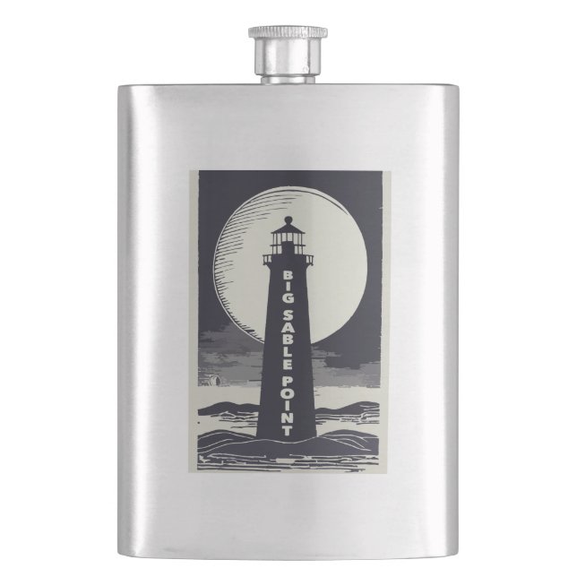 Big Sable Point Michigan Lighthouse Moon Hip Flask (Front)