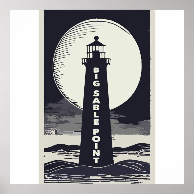 Big Sable Point Michigan Lighthouse Moon Poster (Front)