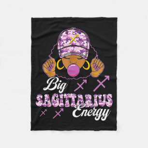 Big Sagittarius Energy Afro Girl With Purple Camou Fleece Blanket