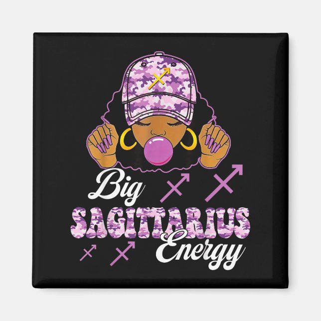 Big Sagittarius Energy Afro Girl With Purple Camou Magnet (Front)