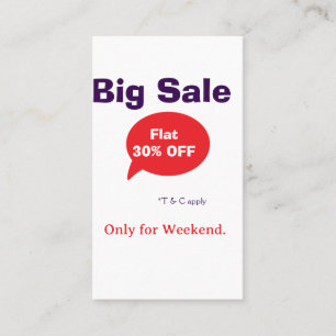 Big sale discount offer weekend company shop T&C Business Card