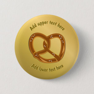 Big salty pretzel - gold look plus your funny text 6 cm round badge