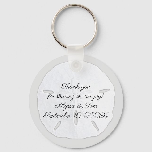 Big Sand Dollar Personalised Wedding Favour Key Ring (Front)