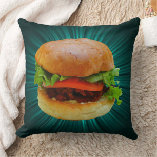 Big Sandwich Food Image Teal Pillow