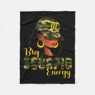 Big Scorpio Energy Camouflage Black Woman Cap Zodi Fleece Blanket
