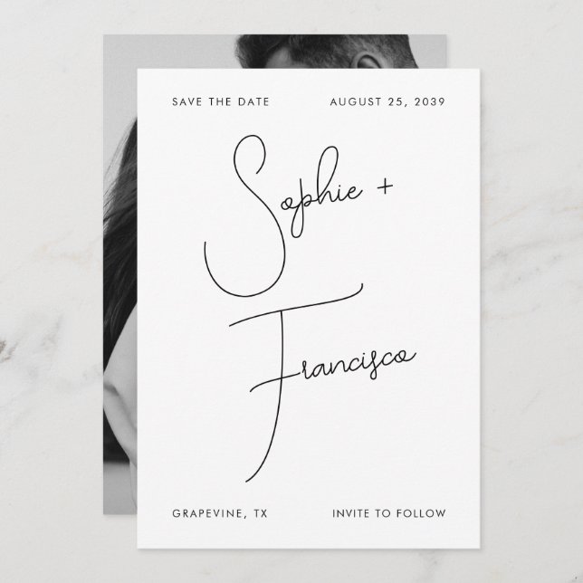 Big Script Bride & Groom Names Minimalist Wedding Save The Date (Front/Back)