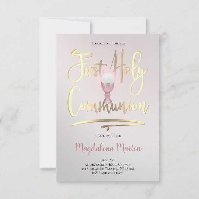 big script First Holy Communion Invitation (Front)